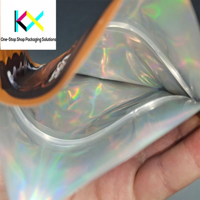 Impressão personalizada Gloss Mylar Spot UV Rainbow Holográfico Metallic Plastic Bags Die Cut Bolsa Irregular 5